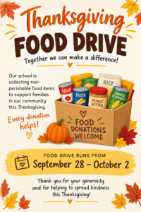 Food Drive September 28 – October 2